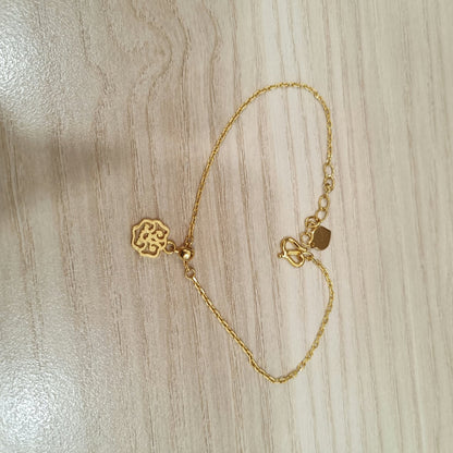 999 Gold Wan Zi Bracelet with Ruyi Charm | Meaningful 24K Gold Design