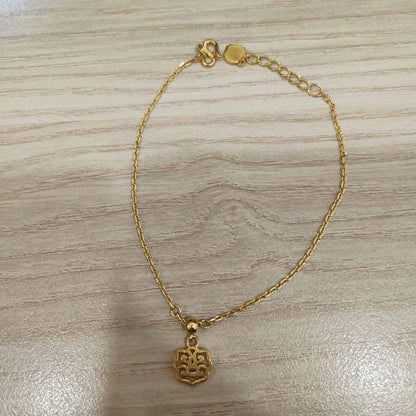 999 Gold Wan Zi Bracelet with Ruyi Charm | Meaningful 24K Gold Design