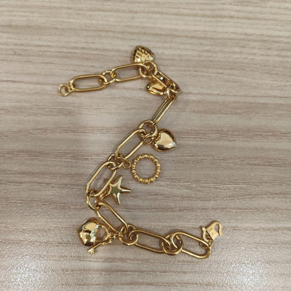 916 gold anchor bracelet with heart and star charms, BR26764