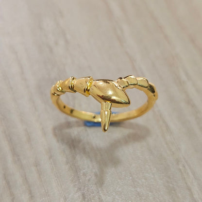 916 Gold Naga Snake Dragon Ring Feather Light