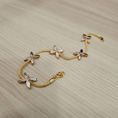 916 Gold 5 Flower Design Bracelet Two Tone