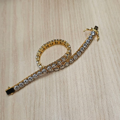 916 Full Gold Diamond Cutting Design 2 Tone Bracelet