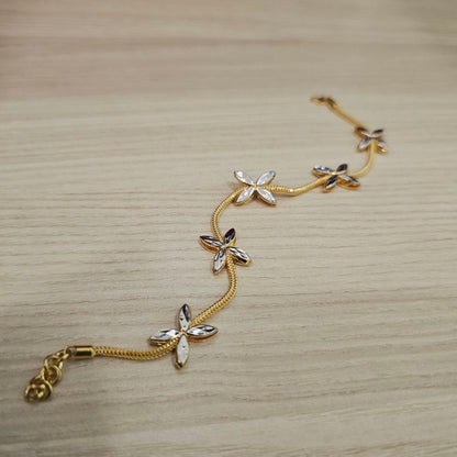 916 Gold 5 Flower Design Bracelet Two Tone