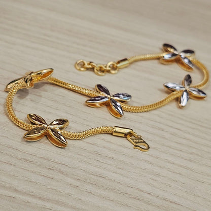 916 Gold 5 Flower Design Bracelet Two Tone