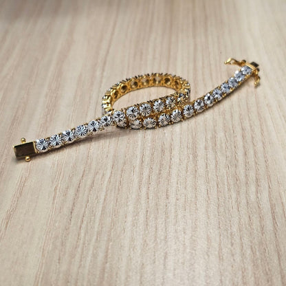 916 Full Gold Diamond Cutting Design 2 Tone Bracelet