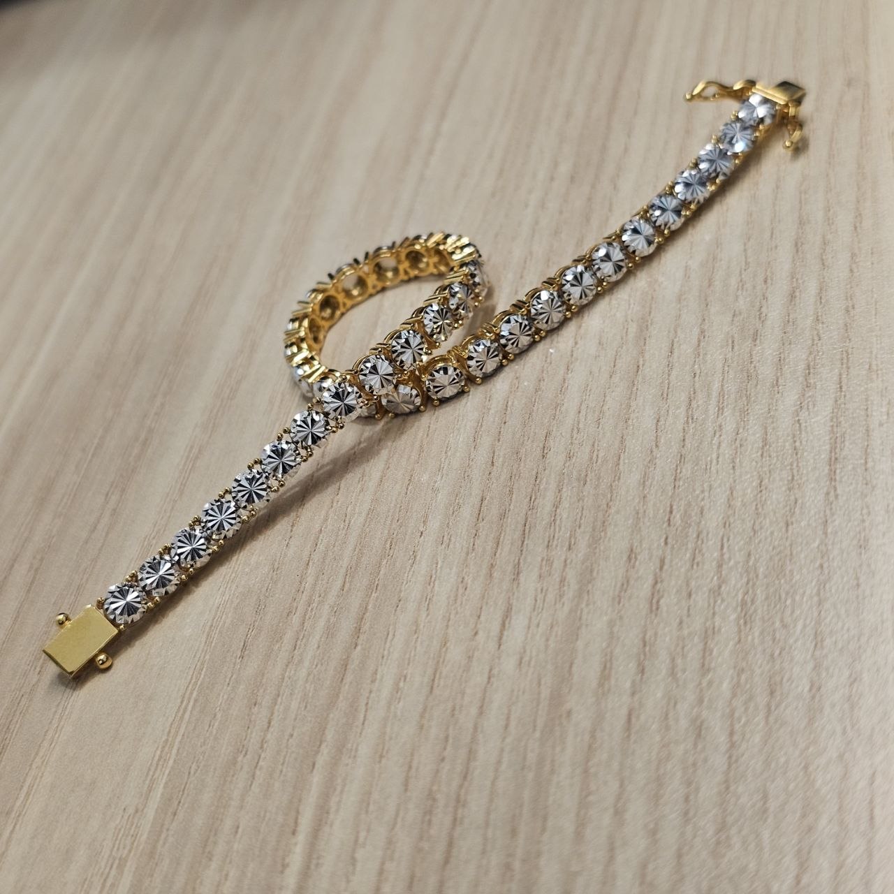 916 Full Gold Diamond Cutting Design 2 Tone Bracelet