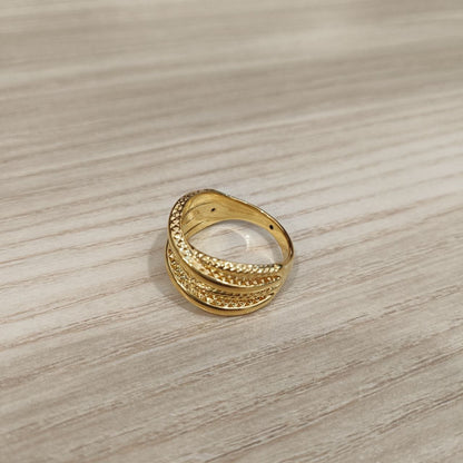 916 Gold Double Cross Wide Ring | Lightweight 22K Crisscross Design