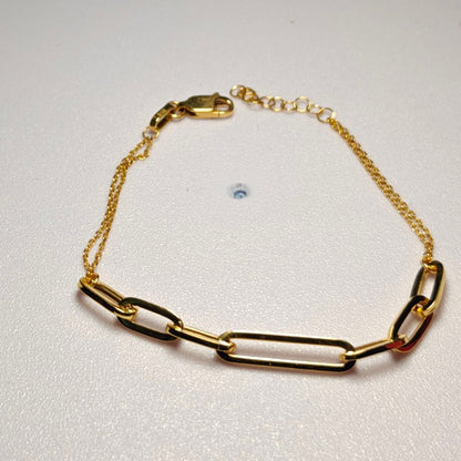 916 gold Wanzi link bracelet with elongated links and fine chain