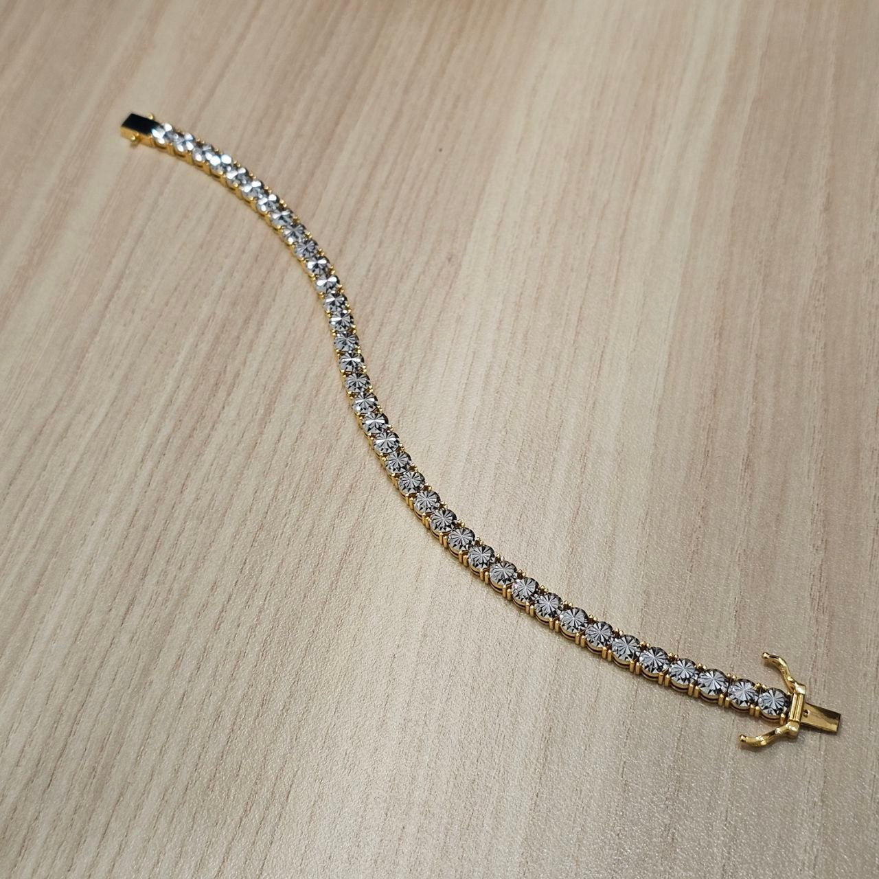 916 Full Gold Diamond Cutting Design 2 Tone Bracelet