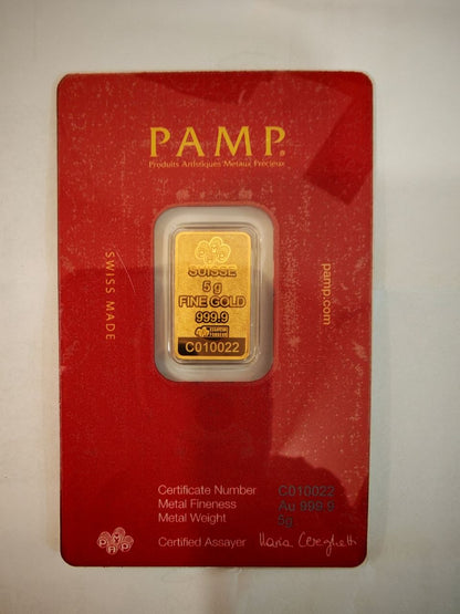 999.9 Gold PAMP Suisse Assorted Gold Bars – 2.5g & 5g