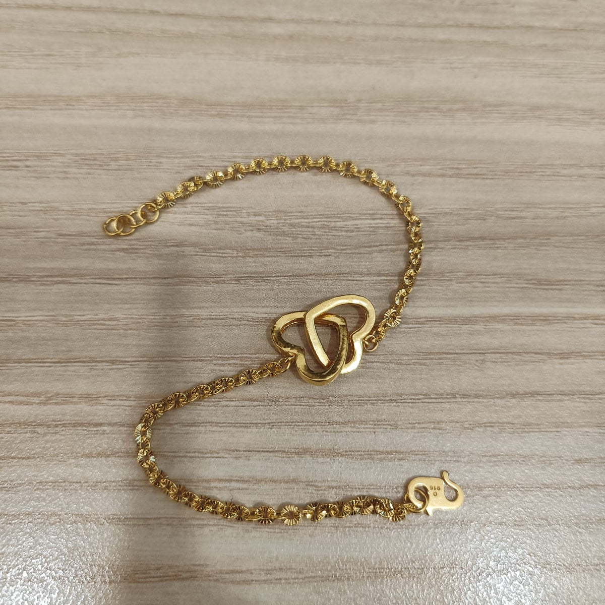 916 Gold Sunflower Double Heart Bracelet | Adjustable 22K Gold