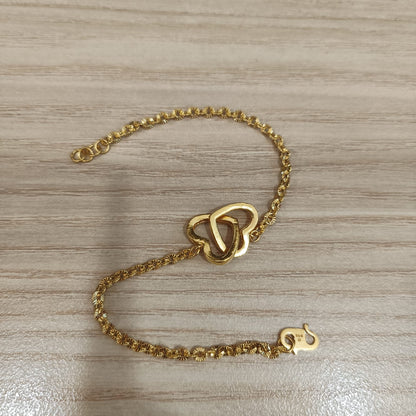 916 Gold Sunflower Double Heart Bracelet | Adjustable 22K Gold