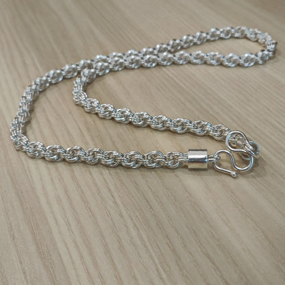 990 Silver Rope Ring Chain Necklace | Classic Design